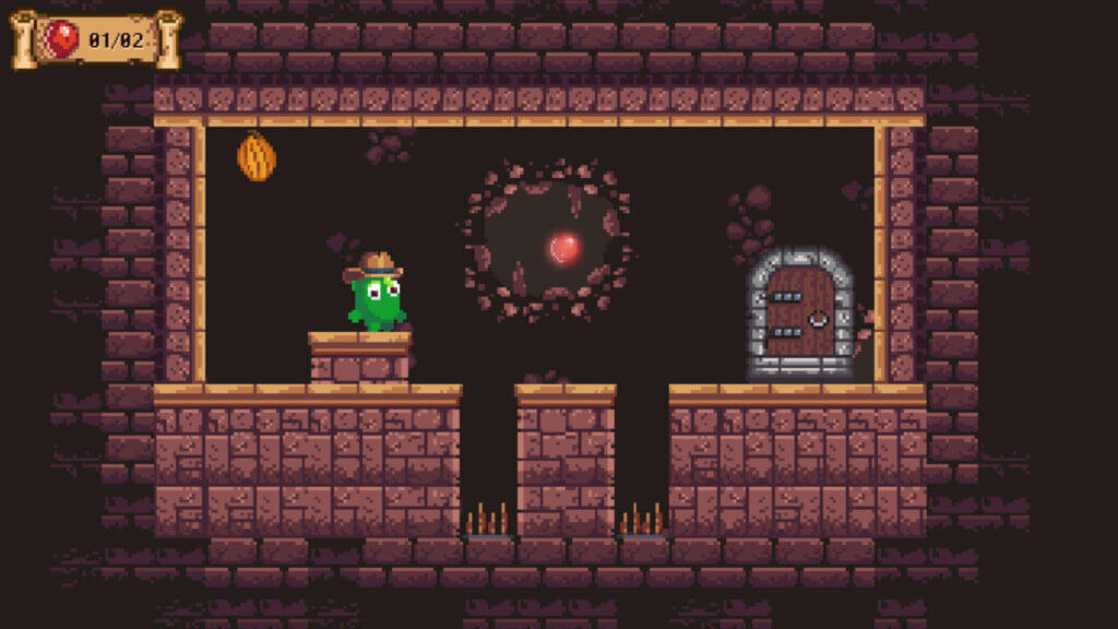 Goo Hunter slime character near puzzle exit in dungeon level