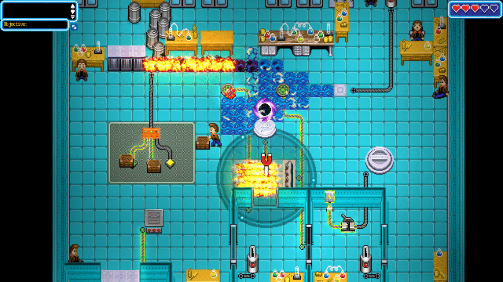 Lab puzzle with fire and liquid traps
