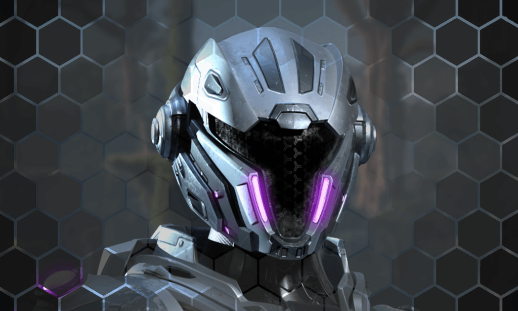Mag class character in EV2 wearing silver armor and helmet with glowing purple accents
