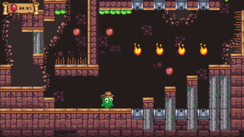Fireball hazards and spinning gems in dark dungeon