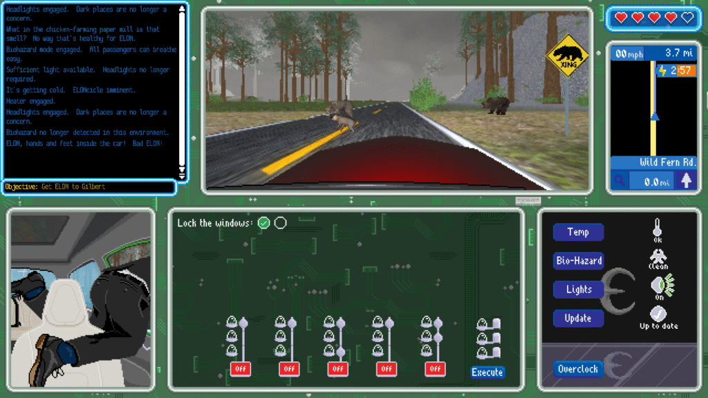 Crossed Wires AI driving system with bears on road
