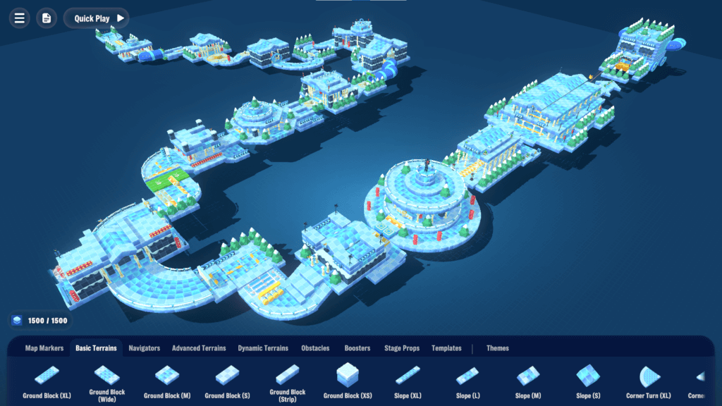 Icy Arcade Galaxy map featuring snowy cliffs and color-coded gates.