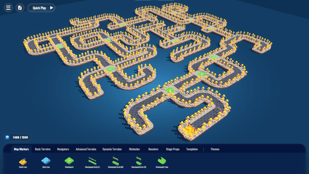 Arcade Galaxy layout highlighting start, checkpoint, and finish markers.
