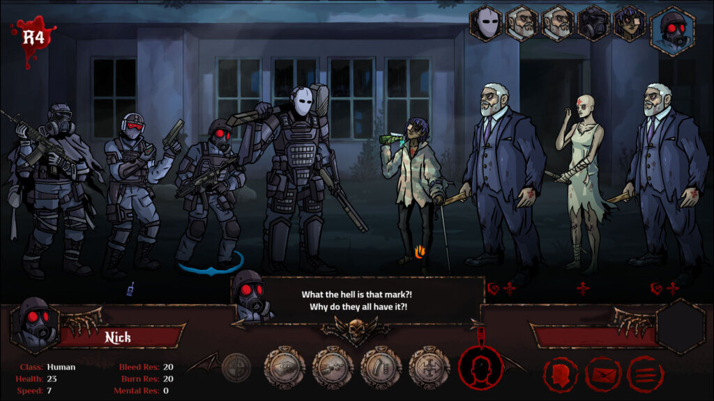 Full turn-based combat UI showing squad and enemy units mid-battle.