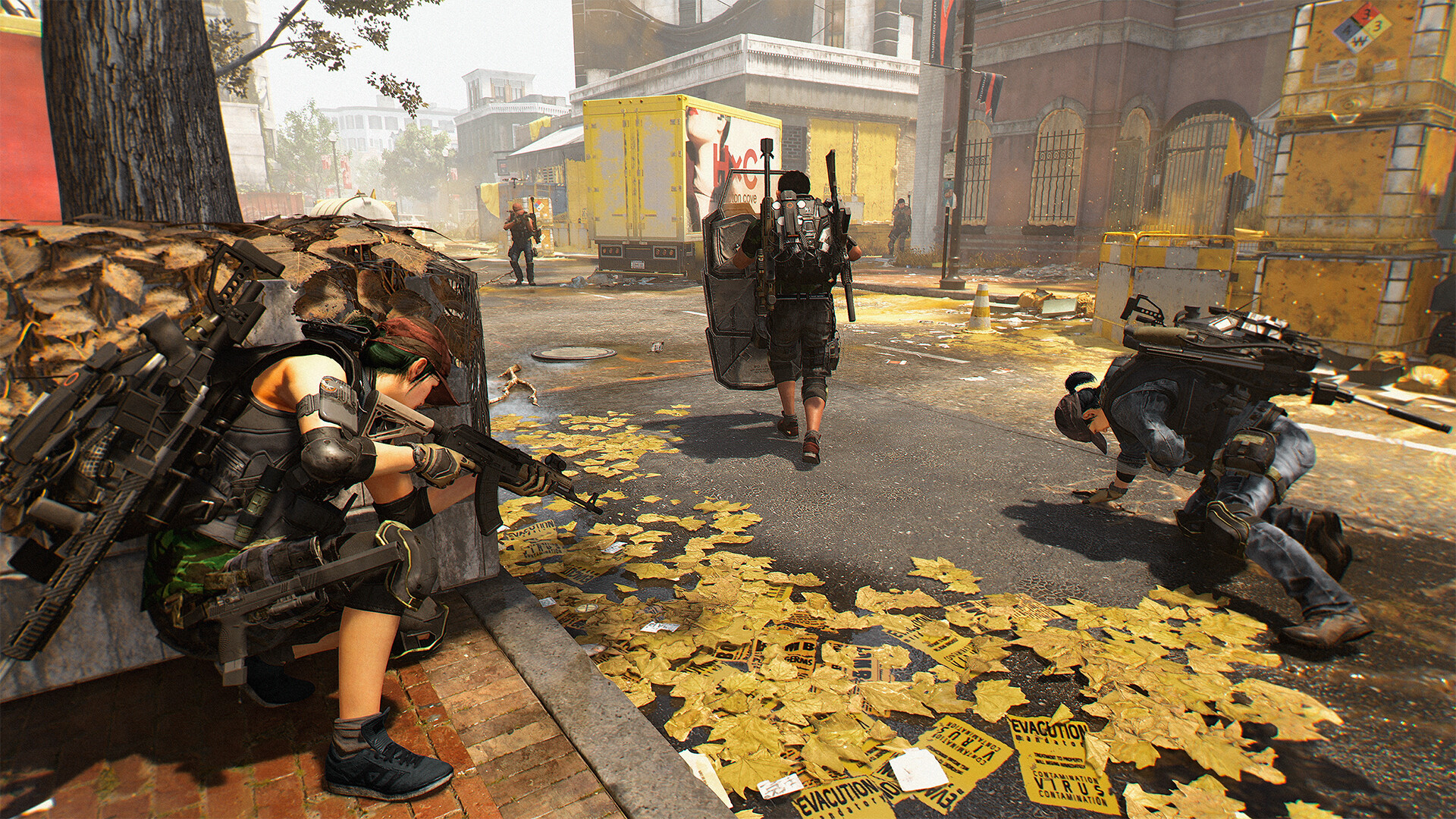 Agents extracting loot during a tense Dark Zone mission.