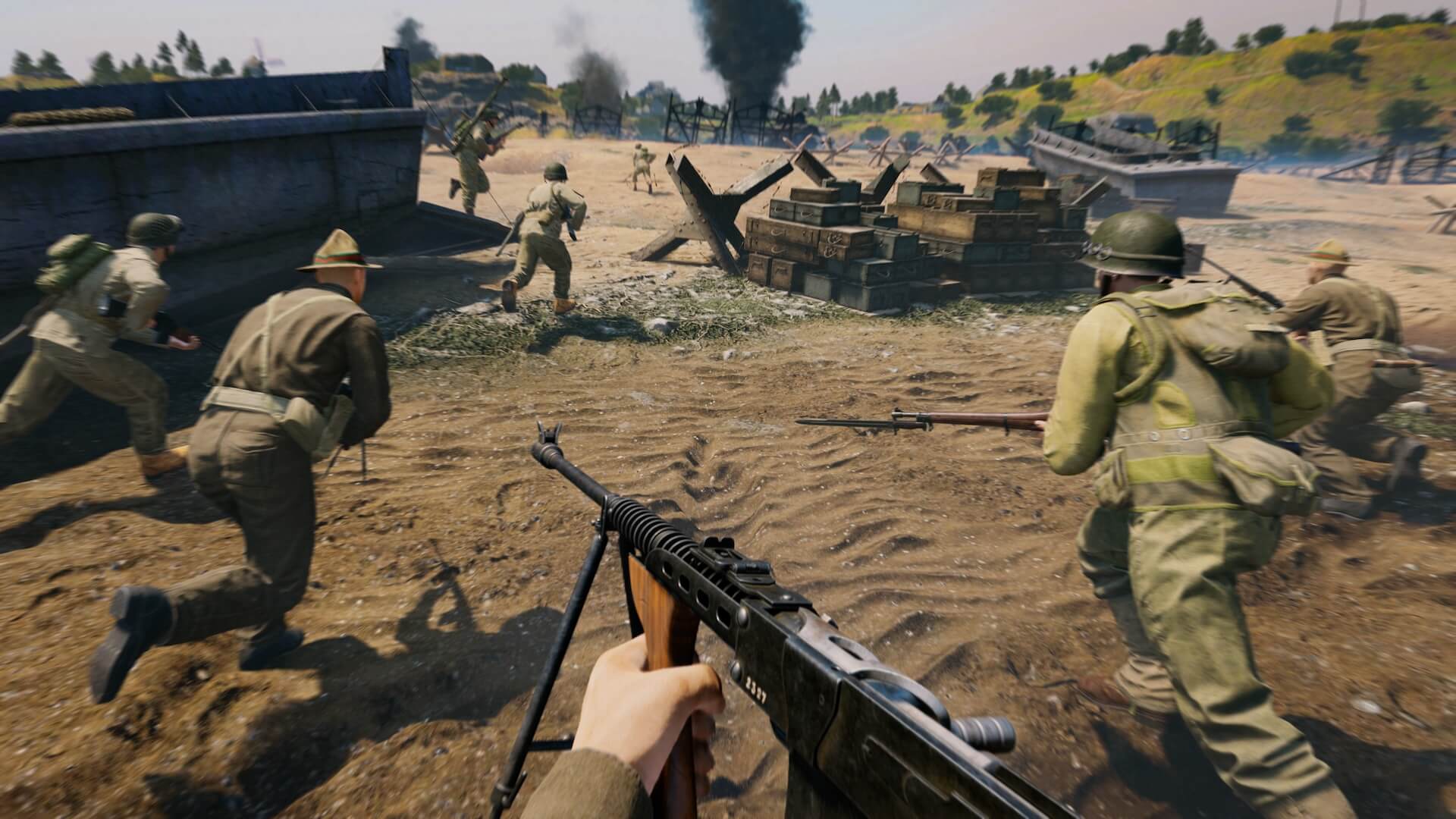 British commandos advancing through a ruined village in Enlisted.