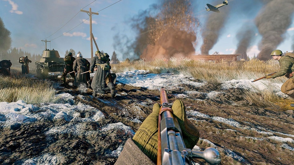 Soldiers storming trenches at night in Enlisted.