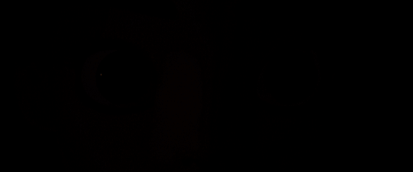 Close-up of Ayasa's wide, frightened eyes slowly emerging from the darkness.