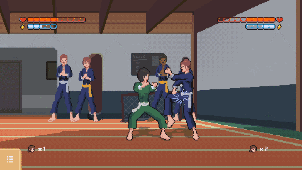 Rawyokan dojo battle with HUD and crowd in the background
