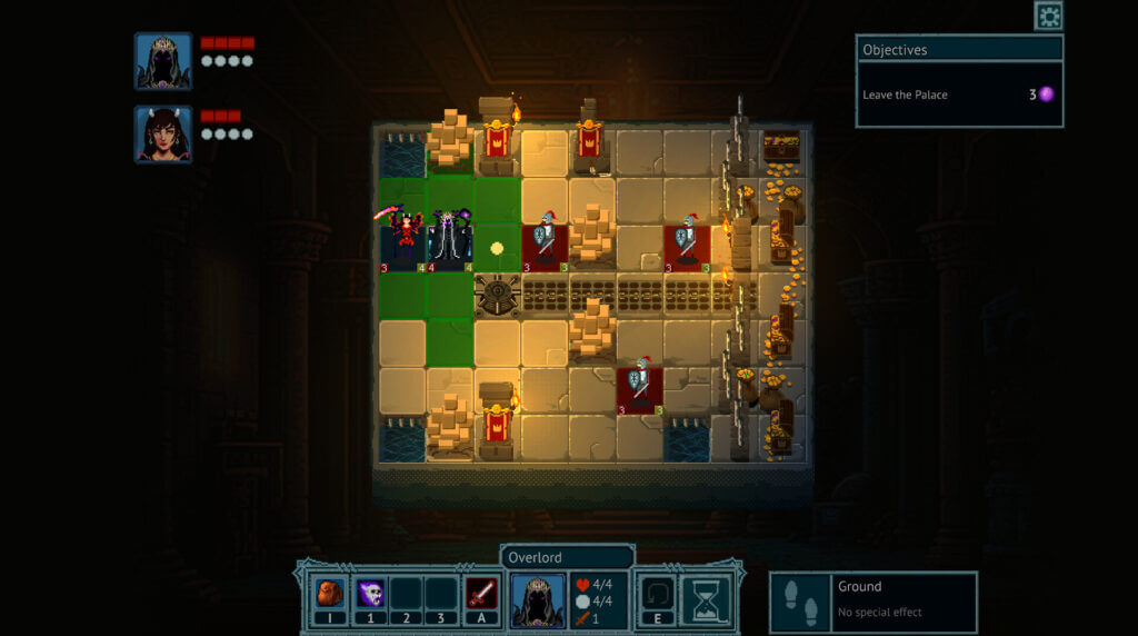 Tactical turn-based combat scene with grid-based movement in The Chronicles of Overlord.
