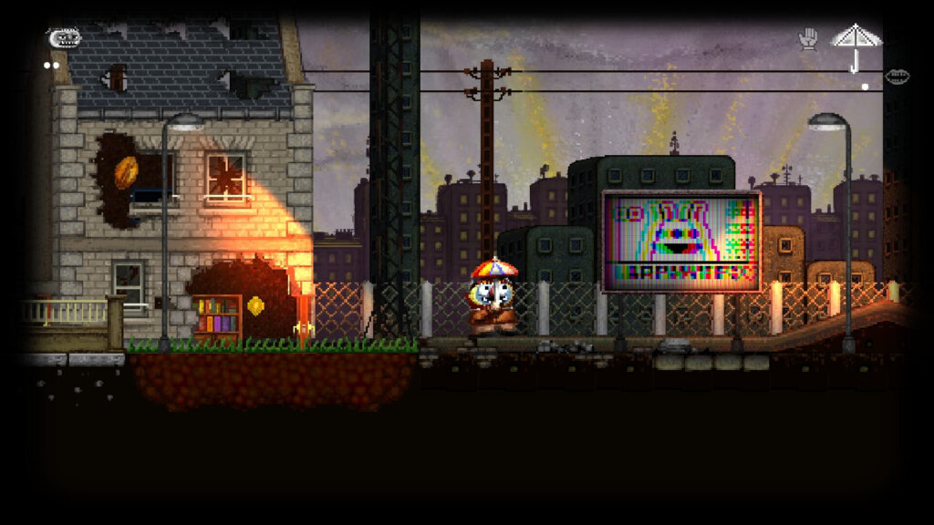 KOVOCLAK with his umbrella in a dystopian world.