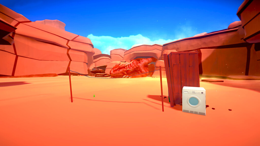 First person view of a dragon in the desert