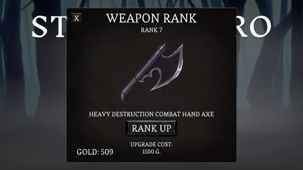 Weapon upgrade screen in Striker Hero.