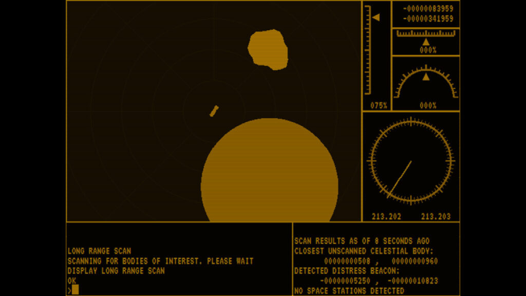 Interface showing long range scan - scanning for bodies of interest