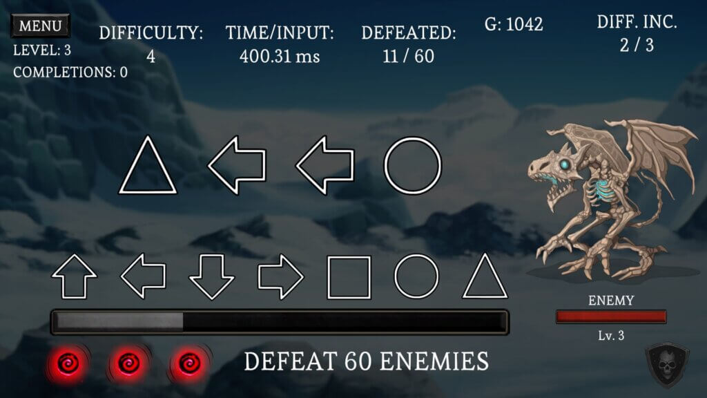 Input prompts and enemies in Striker Hero.